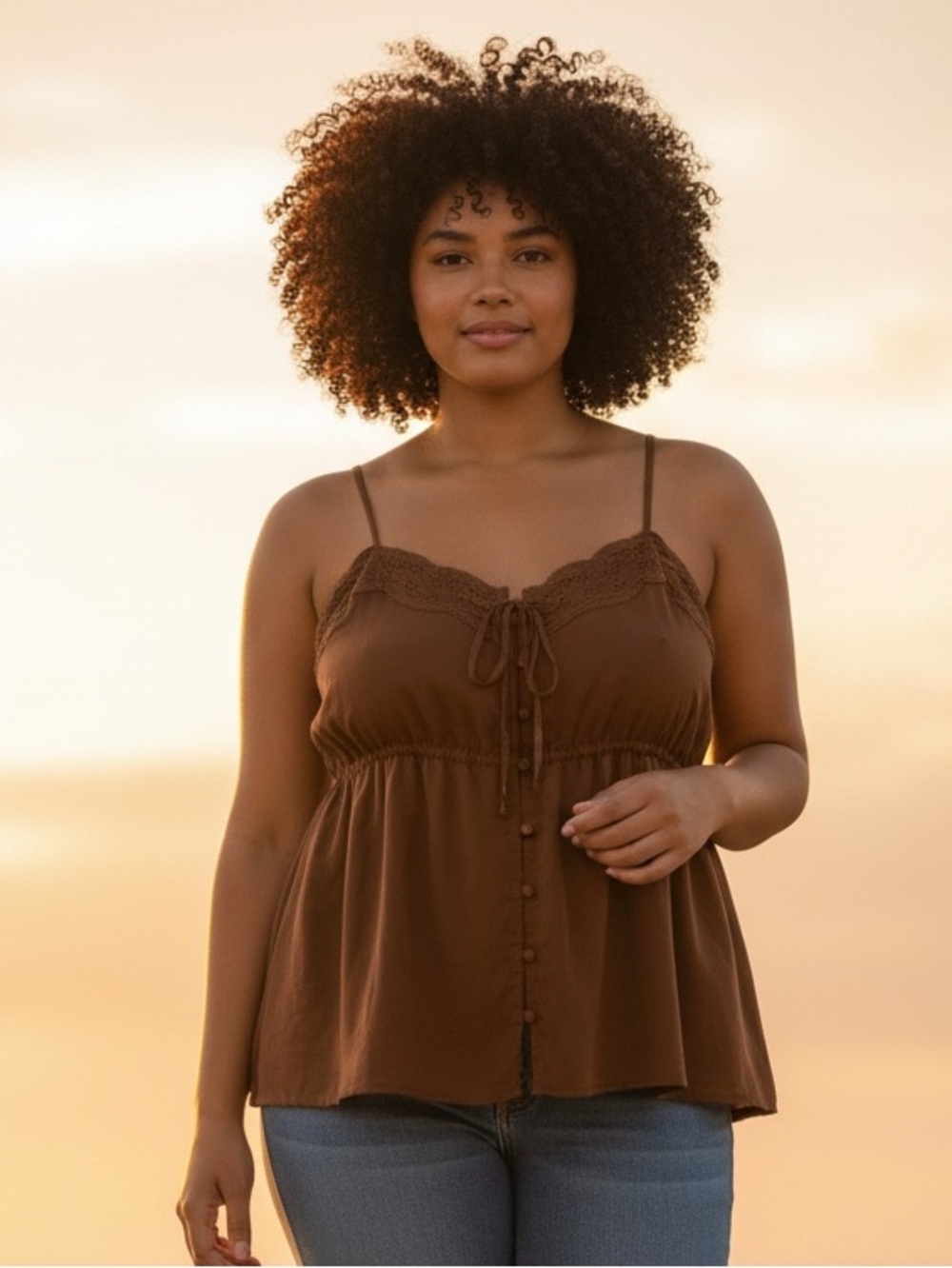 American Eagle chocolate brown baby doll eyelet laced Women's cami size xxlg